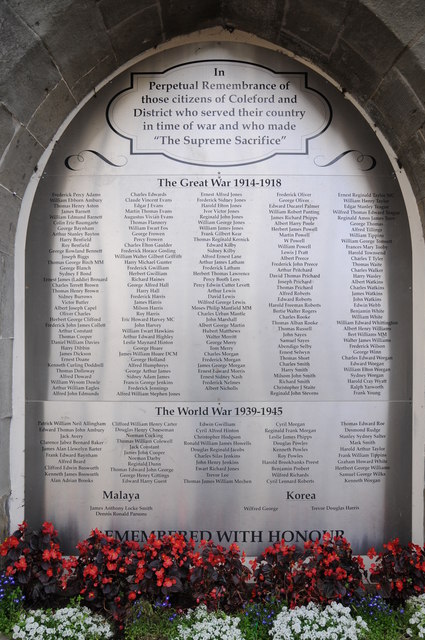 War memorial names, Coleford