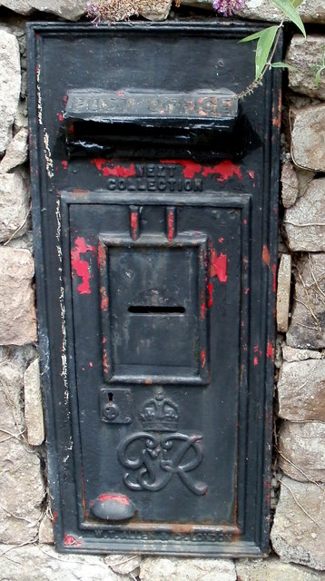 Closeup view of sealed former postbox, Mynydd-bach
