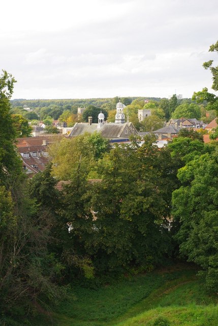 Thetford town centre viewed from the castle