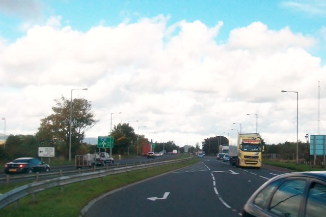 View south along the A1 at the Sprucefield Park roundabout