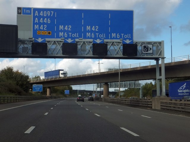 Gantry with advance sign for junction 9 © David Smith :: Geograph Britain and Ireland