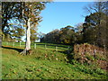 Field edge path and stile above Llanvair Discoed