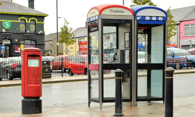 Pillar box and telephone boxes, Ballyclare