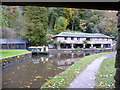 The boathouse at Llanfoist Wharf in autumn