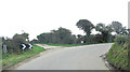 Sharp bend at entrance to Tregiddle Farm