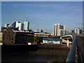 TQ3880 : Looking towards Canary Wharf from Lower Lea Crossing bridge by Bikeboy