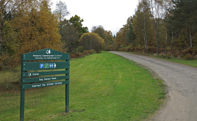 Entrance to Forestry Commission car park at Carie