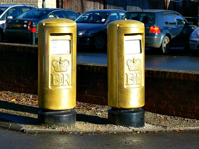 Gold postboxes, Old Market, Nailsworth (2)