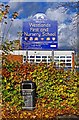 School sign and a litter bin, Farmers Way, Westlands, Droitwich Spa