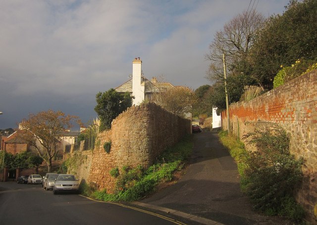 Walled lane off Fore Street Hill, Budleigh Salterton