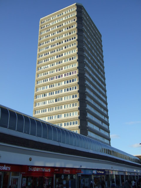 Tower block over shops, Sunderland