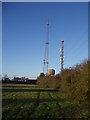 Water tower, satellite dishes and mobile phone mast