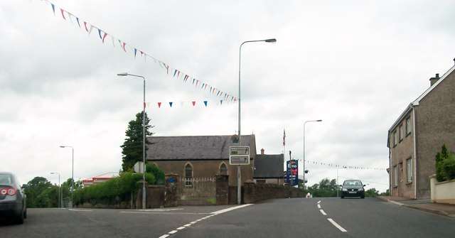 Road junction on the A34 at the north end of Maguiresbridge