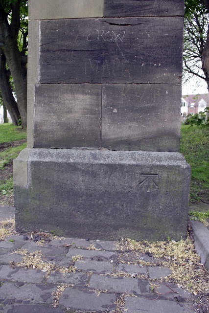 Benchmark on gatepost at Westgate Road entrance to cemetery