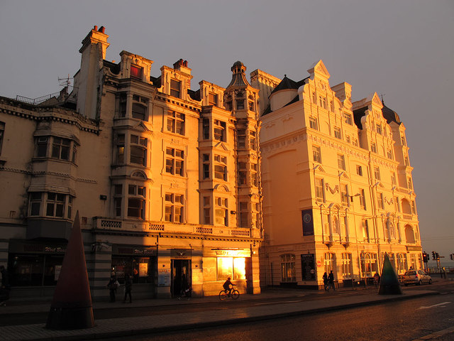 Sunlit buildings on West street