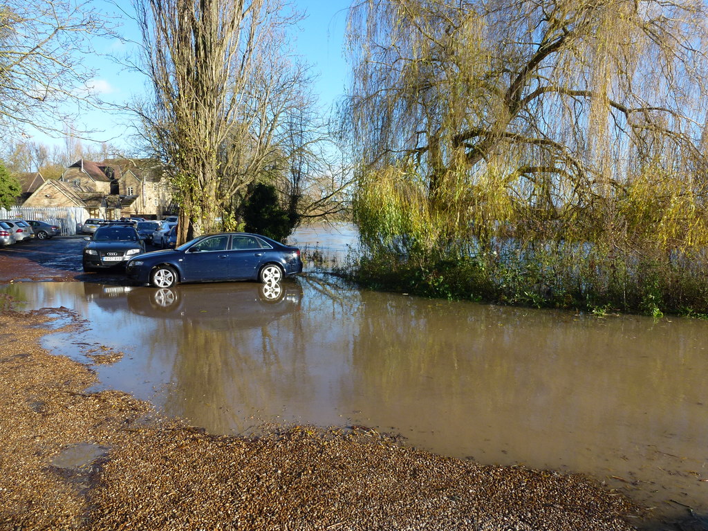 Flooded car park at Brampton Mill © Richard Humphrey cc-by-sa/2.0 ...