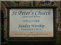 SD2475 : St Peter's Church, Lindal in Furness, Nameboard by Alexander P Kapp
