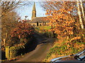 Looking up the driveway to St George Church, Brockholes