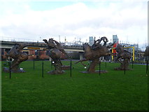 TQ4280 : Sculptures at Newham Dockside by Marathon