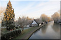 The former Ship Public house and a frozen canal at Marsworth