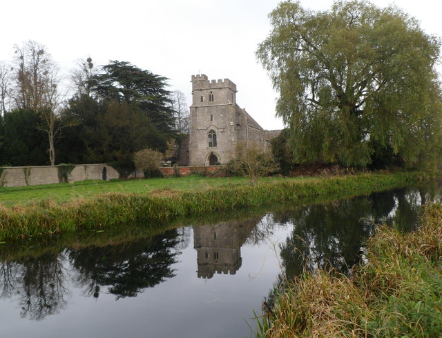 St Cyr's church tower viewed across the Stroudwater Canal, Stonehouse