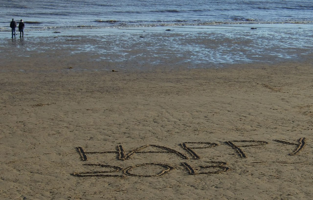New Year's message in the sand, Bridlington