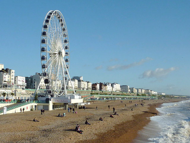 Brighton beach and seafront, with wheel