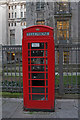 TQ3081 : K6 telephone box, with topical message, Bloomsbury by Jim Osley