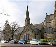 NS3975 : Dumbarton West Kirk: church halls by Lairich Rig