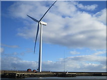 NZ3281 : A wind turbine at Blyth Harbour by Ian S