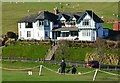 Golfers and clubhouse, Hawick