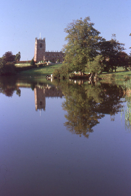 St Michael and All Angels, Marbury, with Marbury Mere in the foreground
