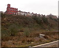 Dock View Road buildings viewed from Barry Docks railway station