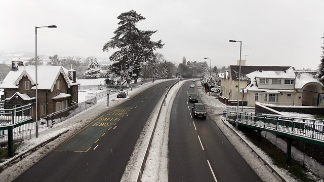 A wintry view north from a Malpas Road footbridge, Newport