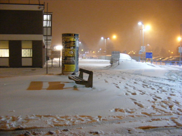 The front entrance of James Paget Hospital in the snow