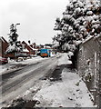 British Gas van in snowy Harding Avenue, Malpas, Newport