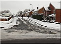 Walking up snowy Catalpa Close, Malpas, Newport