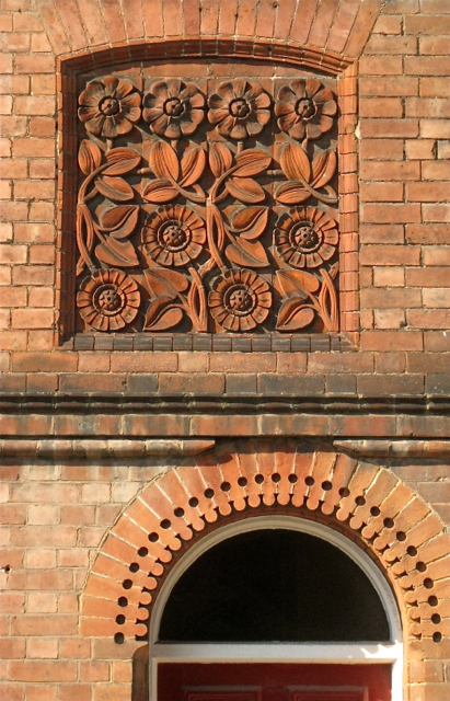 Clay relief panel and door arch, Coffee Tavern, Old Square, Warwick