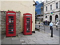 SZ0378 : Swanage: phone boxes outside the library by Chris Downer