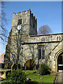 Church tower in winter sunshine