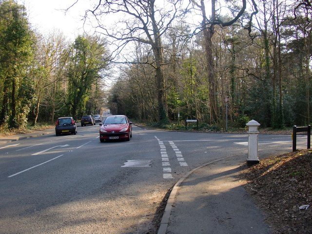 Junction of Sandy Lane with Copsem Lane, showing location of a Coal Tax post