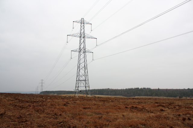 Line of pylons on moorland