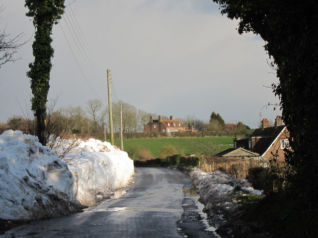Snow sided road to Crowhurst