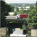 SP0891 : A glimpse of the M6 motorway from Witton Cemetery by Robin Stott