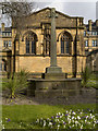 SJ8398 : Stone Cross Outside the South Porch of Manchester Cathedral by David Dixon
