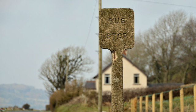Concrete bus-stop sign near Newtownards