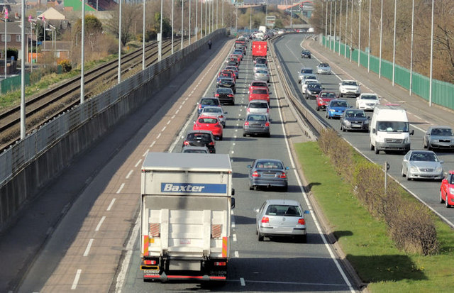 Traffic queue, Sydenham bypass, Belfast... © Albert Bridge cc-by-sa/2.0 ...