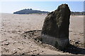 SN3510 : Standing stone on the beach at Llansteffan by Philip Halling