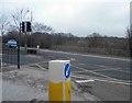 Traffic bollard at the junction of  A57 and A6018 Mottram in Longdendale