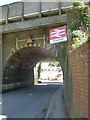 SU4724 : Shawford road bridge under the railway- looking towards the pub by Basher Eyre